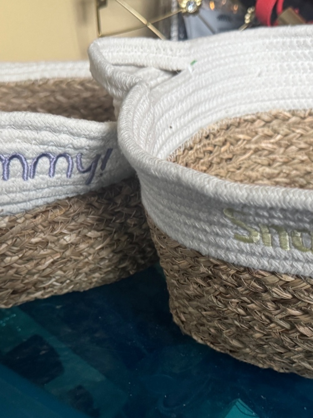 Thirty-One Handwoven Seagrass Basket with White Rope Trim - You Choose